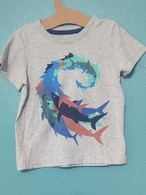Tea Collection Gray Tee with Multicolor Shark Swirl Graphic